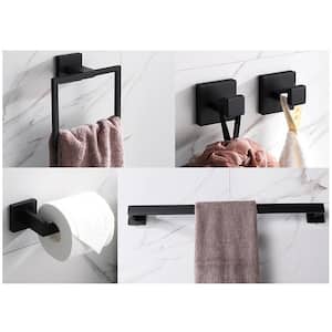 5-Piece Bath Hardware Set Bathroom Accessories Set with Toilet Paper Holder, Hooks, Towel Rack in Matte Black