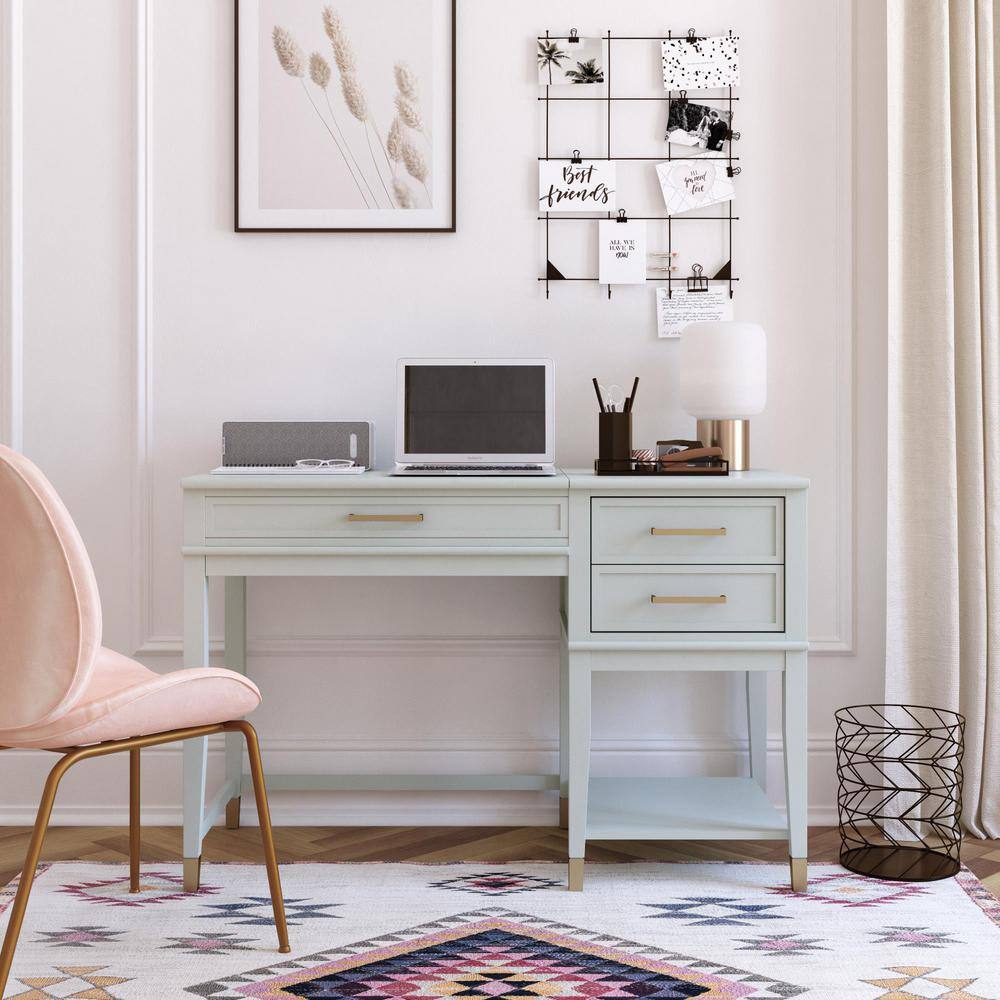 Pale Green Adjustable Height Wood Desk with Drawers