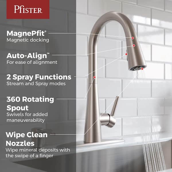 Barulli Single Handle PullDown Sprayer Kitchen Faucet w Deckplate Included, Soap Dispenser in Stainless Steel