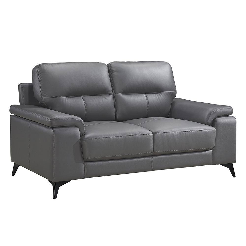 Contemporary Gray Faux Leather Loveseat with Black Metal Legs