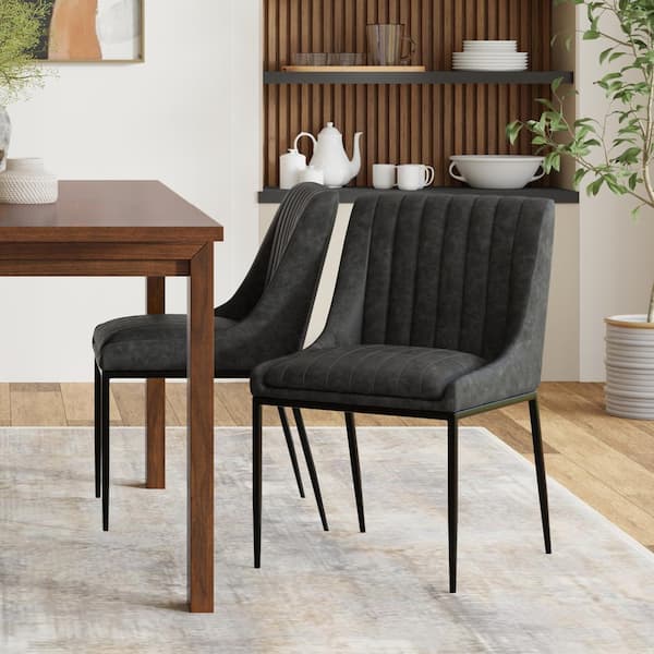 Simpli Home Melody Contemporary Dining Chair (Set of 2) in Distressed Slate Grey Vegan Faux Leather