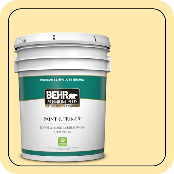 BEHR PREMIUM PLUS 5 gal. #360A-3 Banana Split Semi-Gloss Enamel Low Odor Interior Paint & Primer