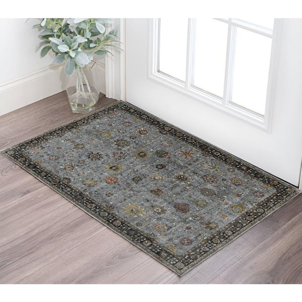 2 ft. x 3 ft. Black Gray and Brown Floral Medallion Area Rug