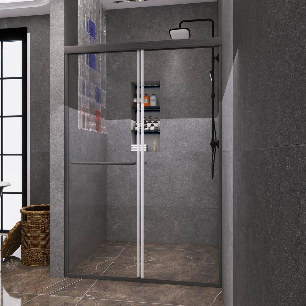 48" Black Framed Double Sliding Shower Door with Clear Glass
