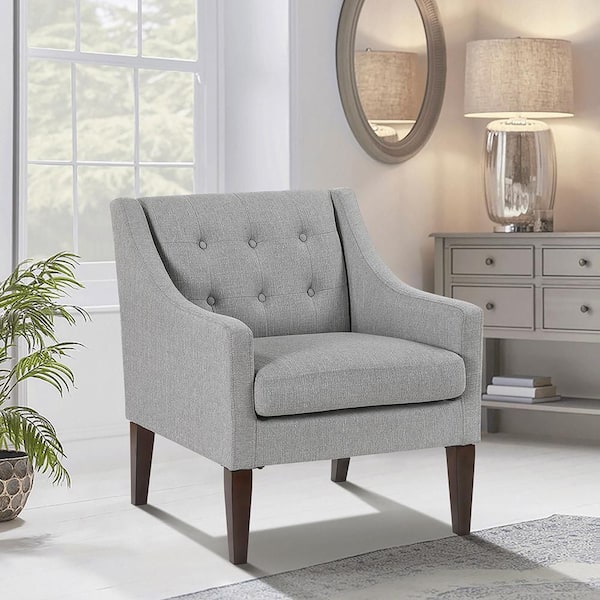 Lowery Gray Textured Fabric Upholstery Button-Tufted Back Accent Arm Chair