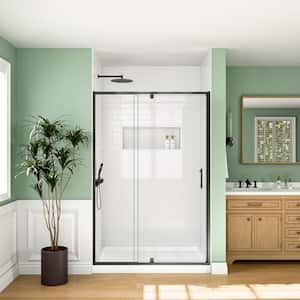 38 - 42 in. W x 71 in. H Pivot Frame Shower Door in Matte Black Finish with SGCC Certified Clear Glass