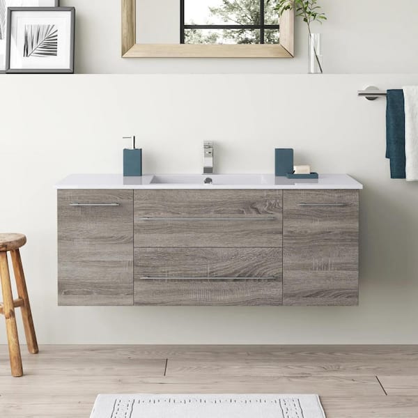 Cutler Kitchen and Bath Kato 48 in. W x 19 in. D x 20 in. H Single Sink Wall Bathroom Vanity Cabinet in Dorato with Cultured Marble Top in White
