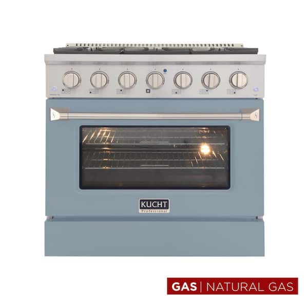 Kucht Pro-Style 36 in. 5.2 cu. ft. 6-Burner Natural Gas Range with Convection Oven in Stainless Steel and Light Blue Oven Door