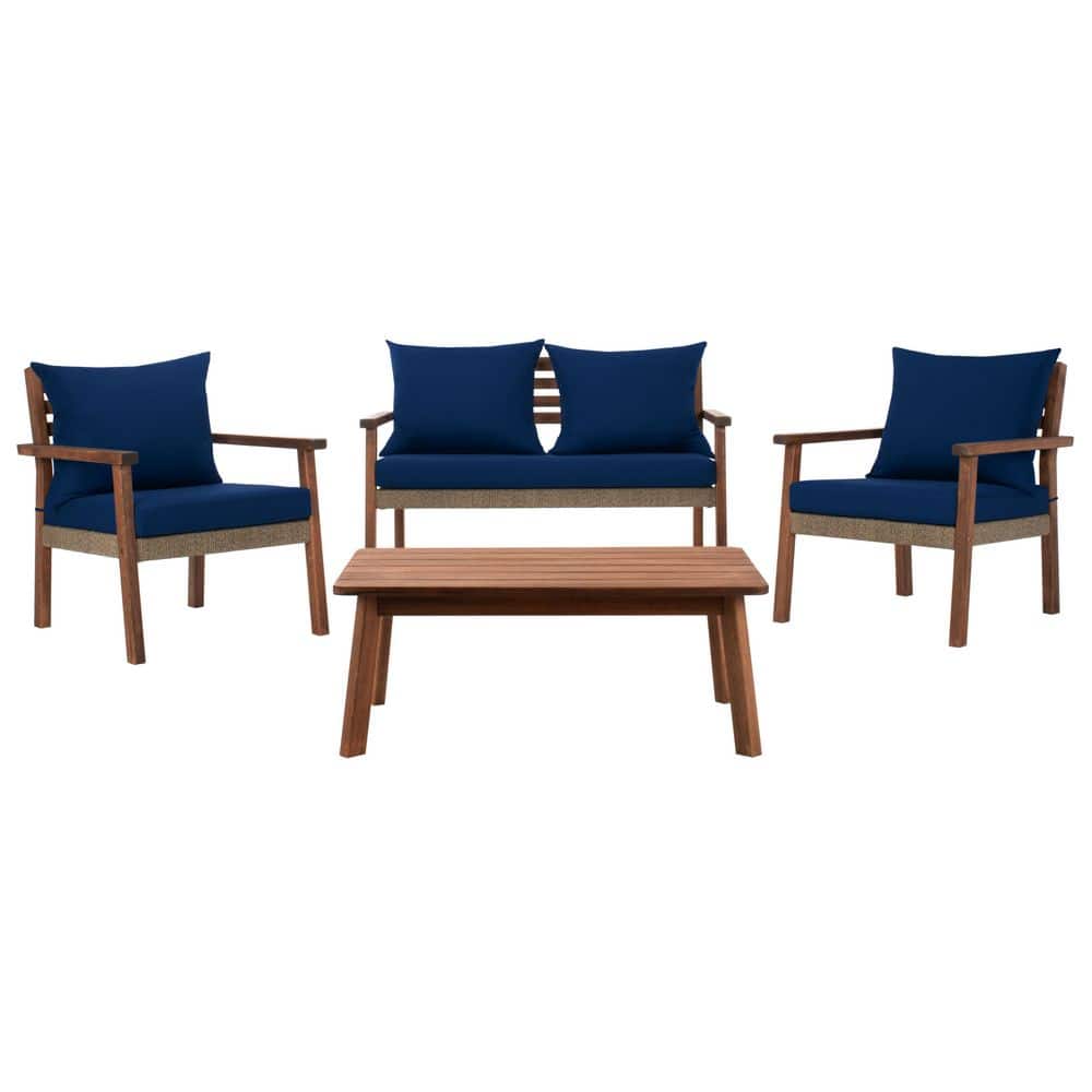 Reid Natural 4-Piece Wood Patio Conversation Set with Navy Cushions price history on PriceWatchPro