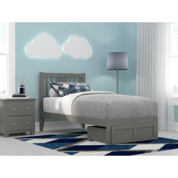 AFI Tahoe Grey Twin Solid Wood Storage Platform Bed with Foot Drawer and USB Turbo Charger
