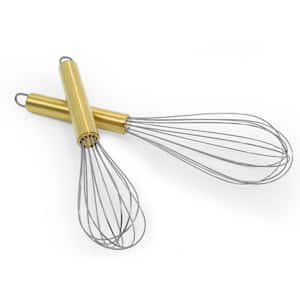 2-Piece Stainless Steel Whisk 8 in. plus 10 in. W/Gold Handle
