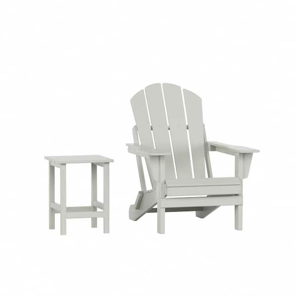 Laguna 2-Piece Fade Resistant Outdoor Patio HDPE Poly Plastic Classic Folding Adirondack Chair and Side Table Set, Sand
