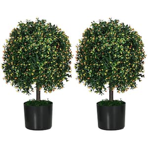 1.7 ft./20.75 in. Green Artificial Ball Boxwood Topiary Trees with Fruit and Plant Pot, Indoor Outdoor (Set of 2)