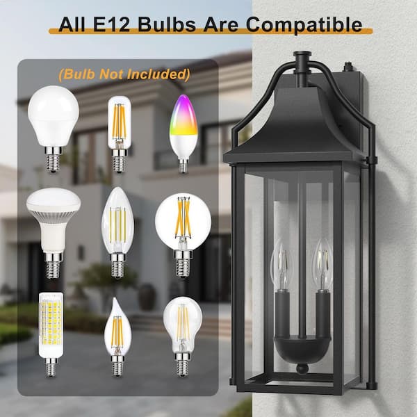 Maxax Hawaii 18 in. H 2-Bulb Black Hardwired Outdoor Wall Lantern