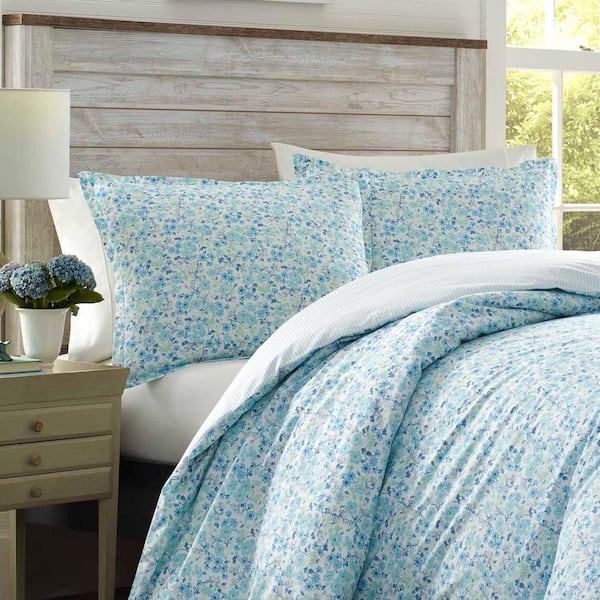 Laura Ashley Jaynie 3-Piece Blue Floral Cotton Full/Queen Duvet