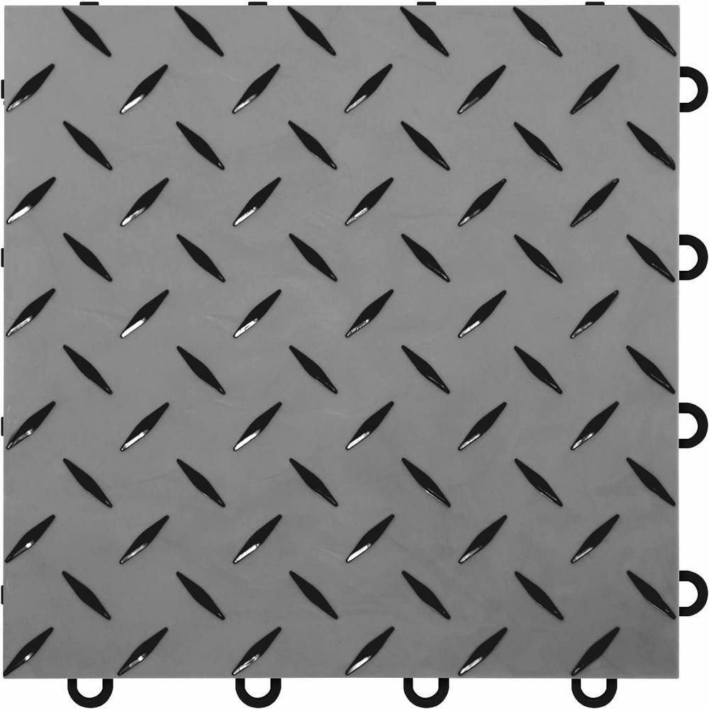 Gunmetal and Black Diamond Plate Interlocking Garage Floor Tiles