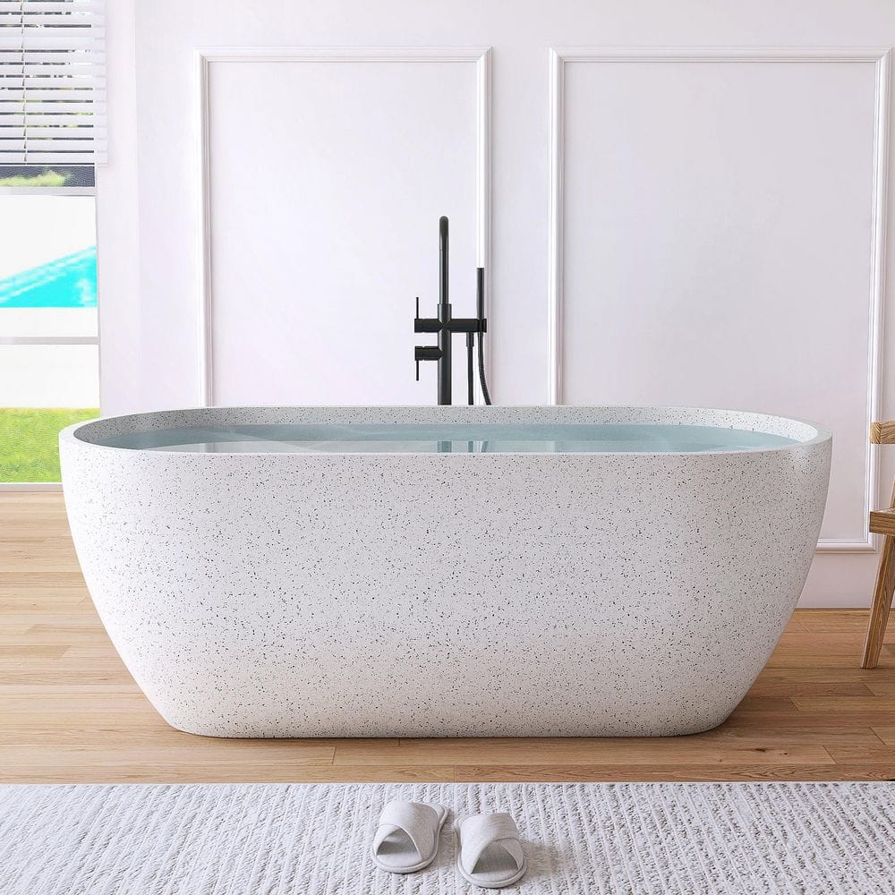 63 in. x 31 in. Terrazzo Stone Solid Surface Flatbottom Freestanding Soaking Bathtub in White (Outdoor-Compatible) price history on PriceWatchPro