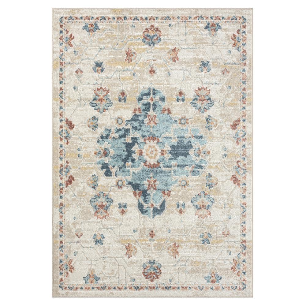 Iviana Ivory/Blue/Multicolor 3 ft. 11 in. x 6 ft. Contemporary Power-Loomed