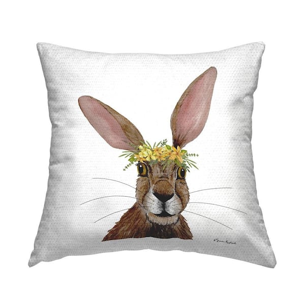 Stupell Industries Hare with Flower Crown Outdoor Printed Throw Pillow by Sharon Kuplack