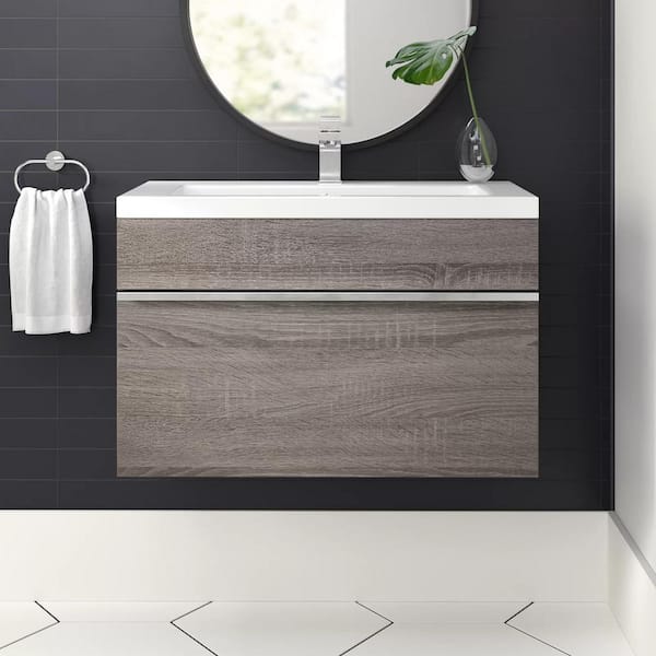Cutler Kitchen and Bath Trough 24 in. W x 16 in. D x 15 in. H Single Sink Wall Bathroom Vanity in Dorato with Cultured Marble Top in White