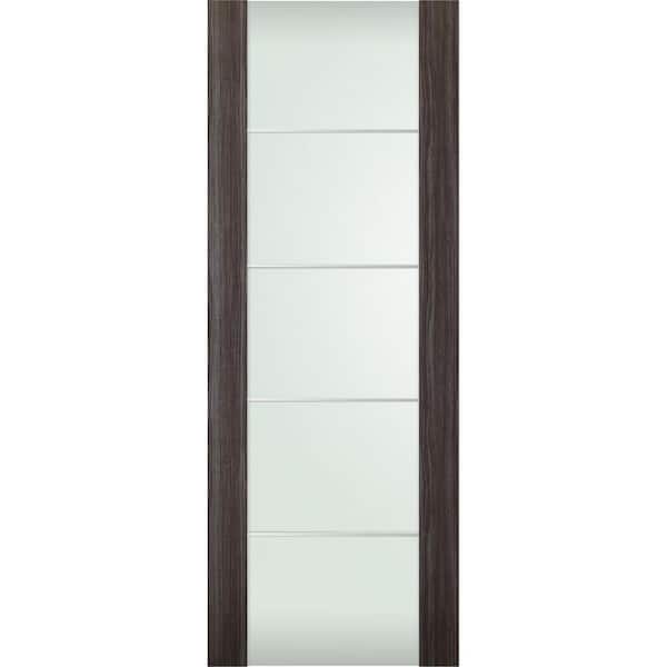 Belldinni Paola 202 4H 23.875 in. x 95.25 in. No Bore Full Lite Frosted Glass Gray Oak Solid Composite Interior Door Slab
