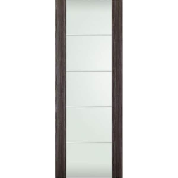 Belldinni Paola 202 4H 27.75 in. x 83.25 in. No Bore Full Lite Frosted Glass Gray Oak Solid Composite Interior Door Slab