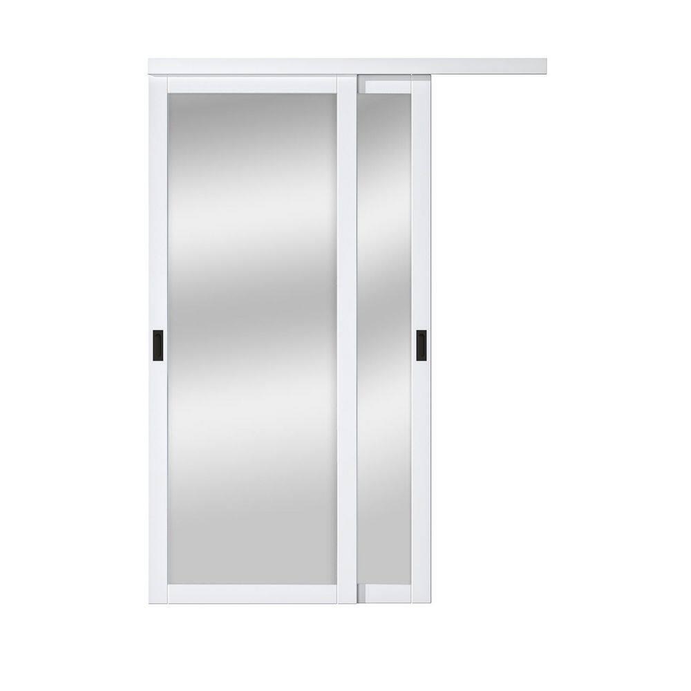 60 in. x 80 in. Solid Core 1-Lite Mirror White Primed MDF Interior Closet Sliding Door with Hardware and Black Handle price history on PriceWatchPro