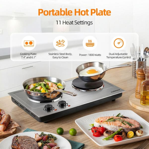 Elexnux Portable 2-Burner 7.4 in. Silver Electric Hot Plate