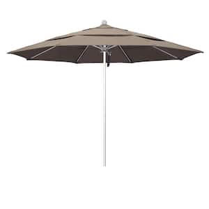 11 ft. Silver Aluminum Commercial Market Patio Umbrella with Fiberglass Ribs and Pulley Lift in Taupe Sunbrella