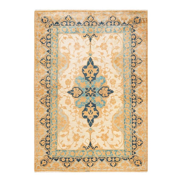 Electric 6 ft. x 9 ft. Yellow Oriental Wool Indoor Area Rug