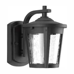 East Haven LED Collection 1-Light Textured Black Clear Seeded Glass Transitional Outdoor Small Wall Lantern Light