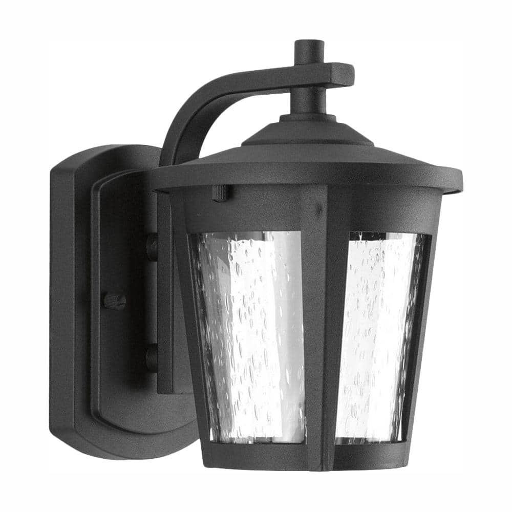 East Haven LED Collection 1-Light Textured Black Clear Seeded Glass Transitional Outdoor Small Wall Lantern Light price history on PriceWatchPro