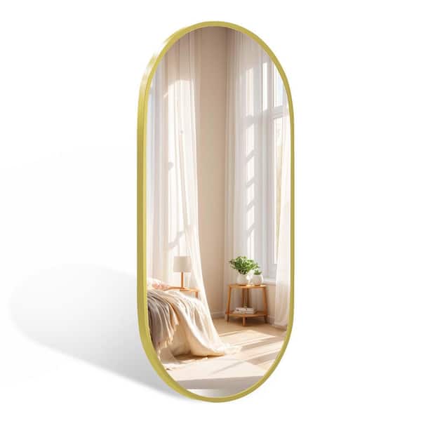 TUKTUK Kiva 18 in. W x 36 in. H Oval Framed Wall Mirror Decorative Bathroom Vanity Mirror for Deco in Matte Gold