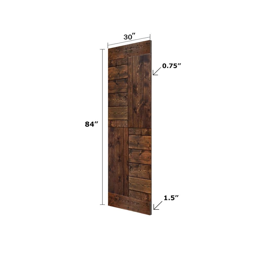 Dark Walnut Paneled Pine Wood Sliding Barn Door with Track Kit