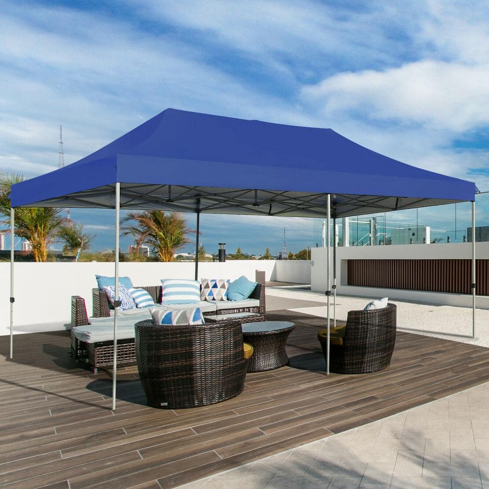 Blue 10' x 20' Adjustable Folding Heavy Duty Sun Shelter with Carry Bag