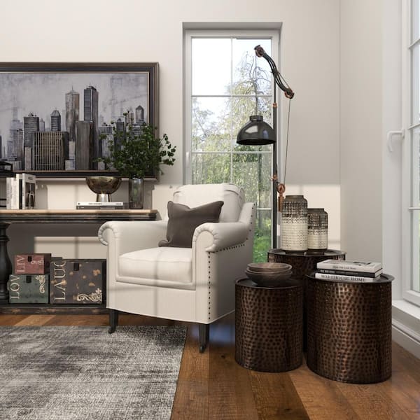 18 in. Brown Handmade Large Cylinder Metal End Accent Table with Hammered Design (3- Pieces)