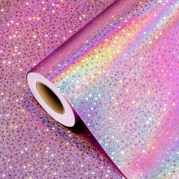 Pink Wrapping Paper Roll Metallic Holographic Star Gift Wrap 17 in. x 32.8 ft. for Birthday Wedding Christmas