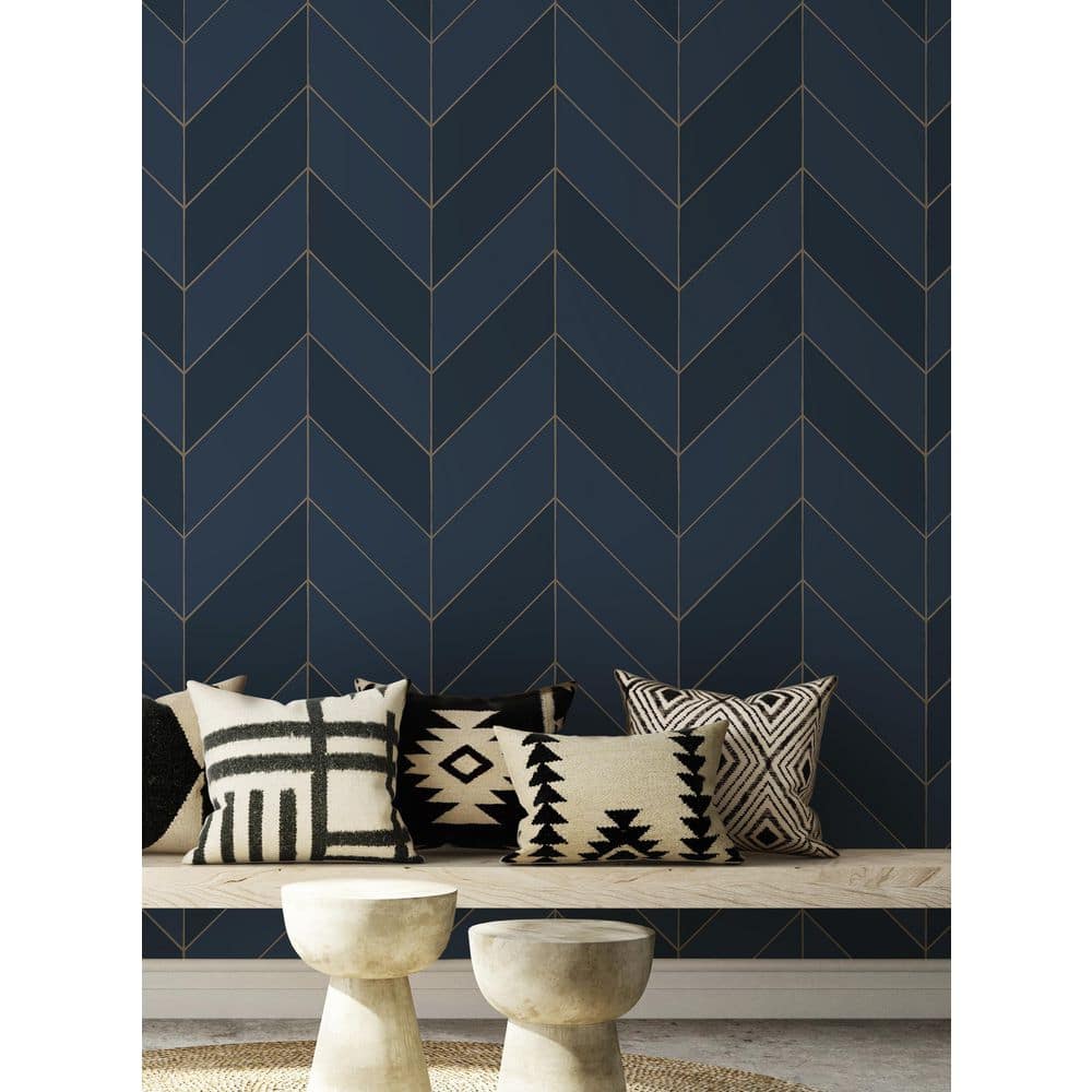 Navy and Gold Chevron Peel and Stick Wallpaper Roll