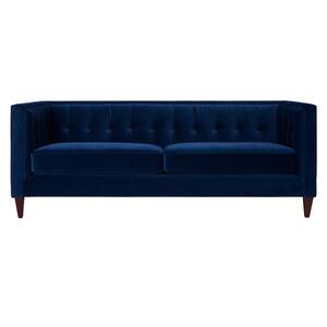 Jack 84 in. Navy Blue Velvet 3-Seater Tuxedo Sofa with Removable Cushions