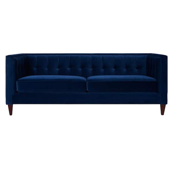 Jennifer Taylor Jack 84 in. Square Arm Velvet Rectangle 3-Seater Removable Cushions Sofa in Navy Blue