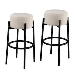 18.7 in. Beige and Black Backless Metal Frame Bar Stool with Fabric Seat