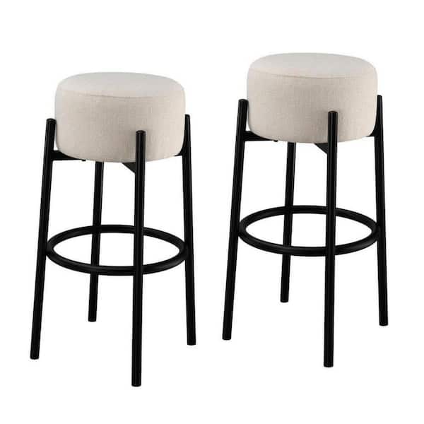 Benjara 18.7 in. Beige and Black Backless Metal Frame Bar Stool with Fabric Seat