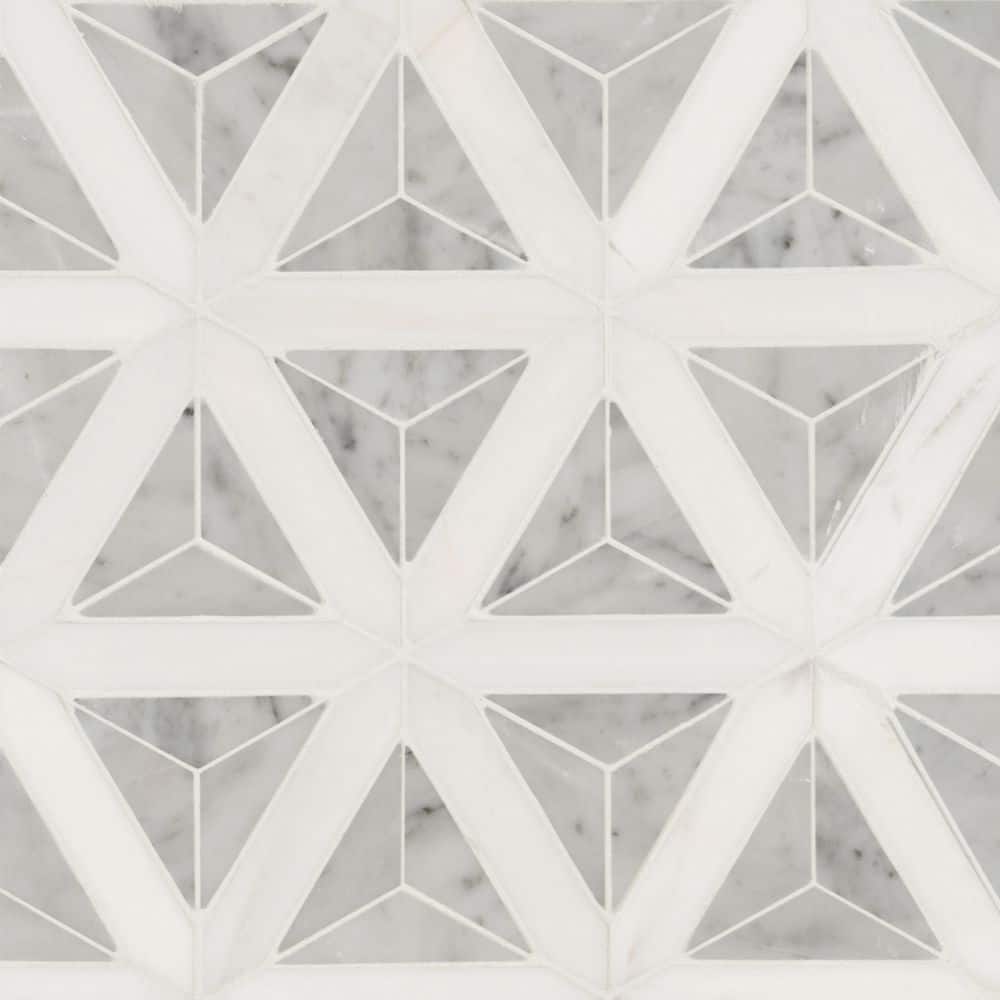 Carrara White Polished Marble 10x12 Geometric Mosaic Tile