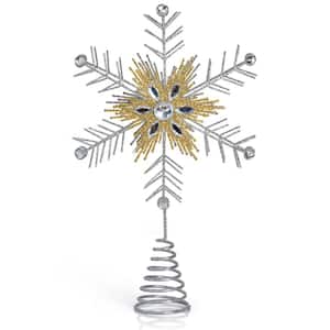 Glitter Snowflake Tree Topper - Silver and Gold Bare Branches Sparkling Gem Christmas Star Tree Top Decor