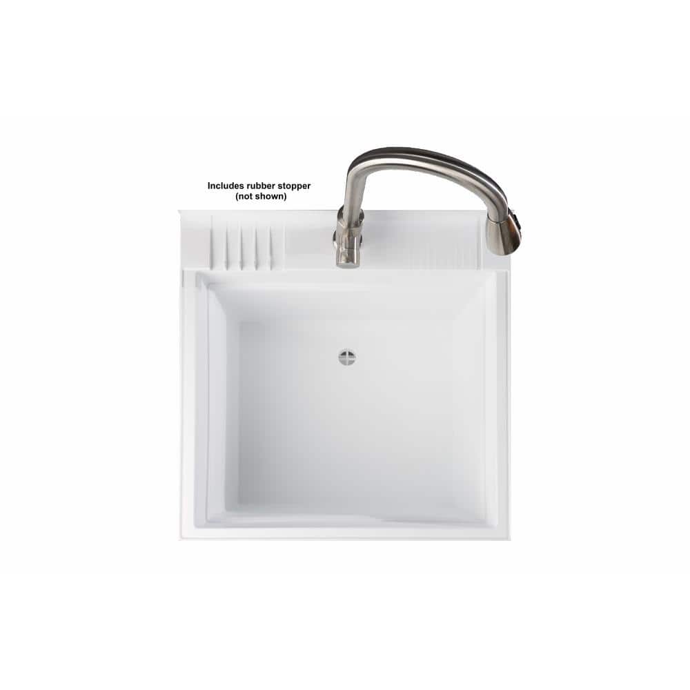 24-Inch White Polypropylene Freestanding Utility Sink with Stainless Steel Faucet