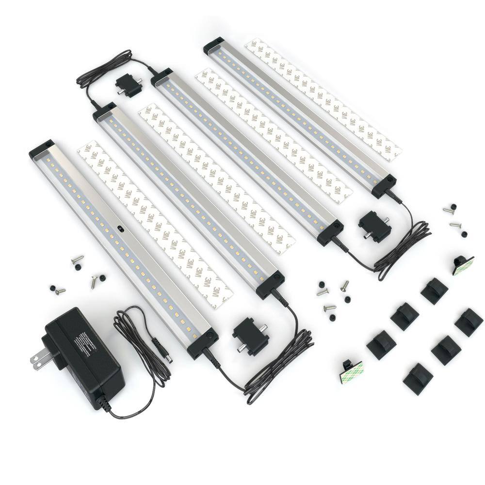 Eshine 12 In Led 6000k Black Under Cabinet Lighting Dimmable Hand Wave Activated 4 Pack El3004dc The Home Depot Eshine 12 In Led 6000k Black Under, Under Cabinet Led Lighting Home Depot