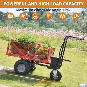 6 cu. ft. Steel Electric Powered Garden Cart with 48V28Ah 500-Watt Capacity 500 lbs. Material Hauler 1000 lbs. Towing