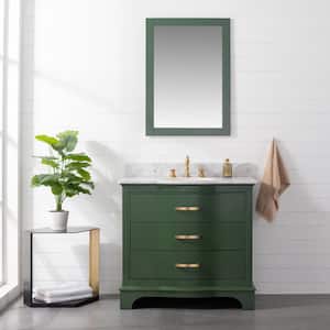 Monroe 36 in. W x 22 in. D x 34 in. H Bath Vanity in Evergreen with White Marble Top with White Sink