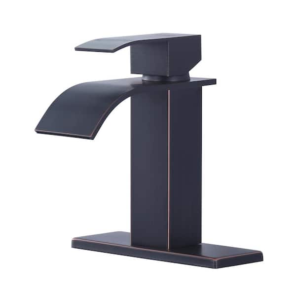ALEASHA 4 in. Center set Single Handle High Arc Bathroom Sink Faucet with Drain Kit Included in Oil Rubbed Bronze