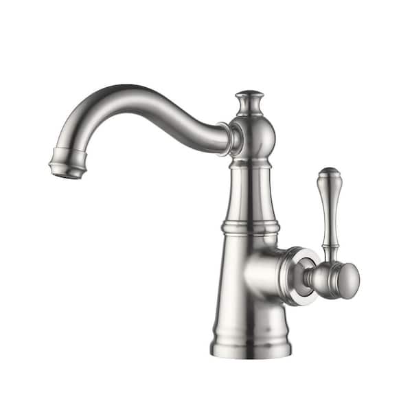 Single Handle Single Hole Bathroom Faucet Deck Mount Brass Vanity Sink Taps in Brushed Nickel